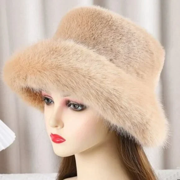 Faux Fur Bucket Winter Hat tan
